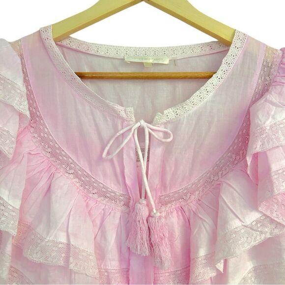 LoveShackFancy Liv Tie Dye Pink Lace Ruffle Mini Dress, Size Large - Picture 6 of 12